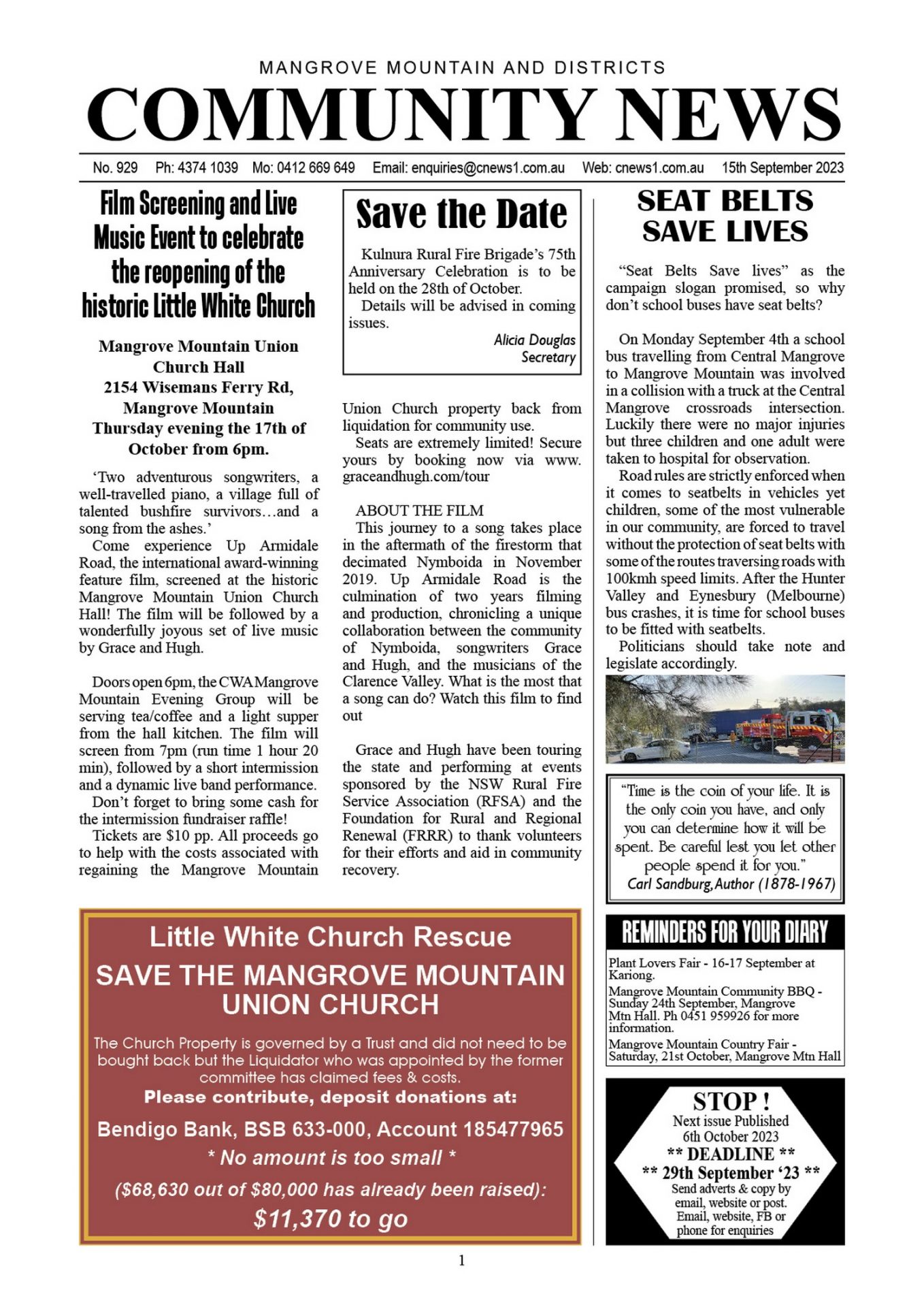 CN929 Mangrove Mountain and Districts Community News Lynwood Press