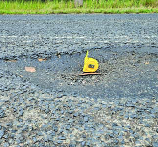 The re-opened pothole on George Downes Drive, Kulnura